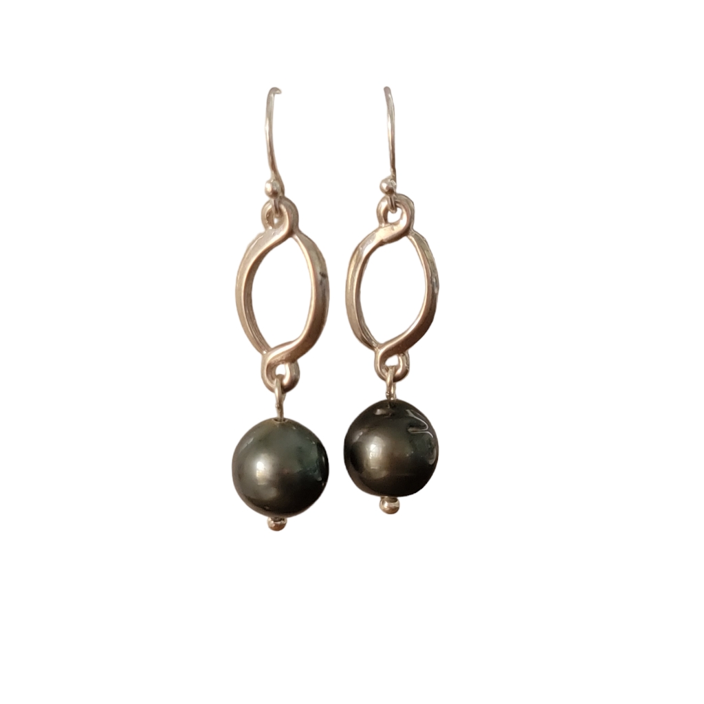 New Tahitian Pearl Earrings Solid Sterling Silver Drop Dangle Handmade